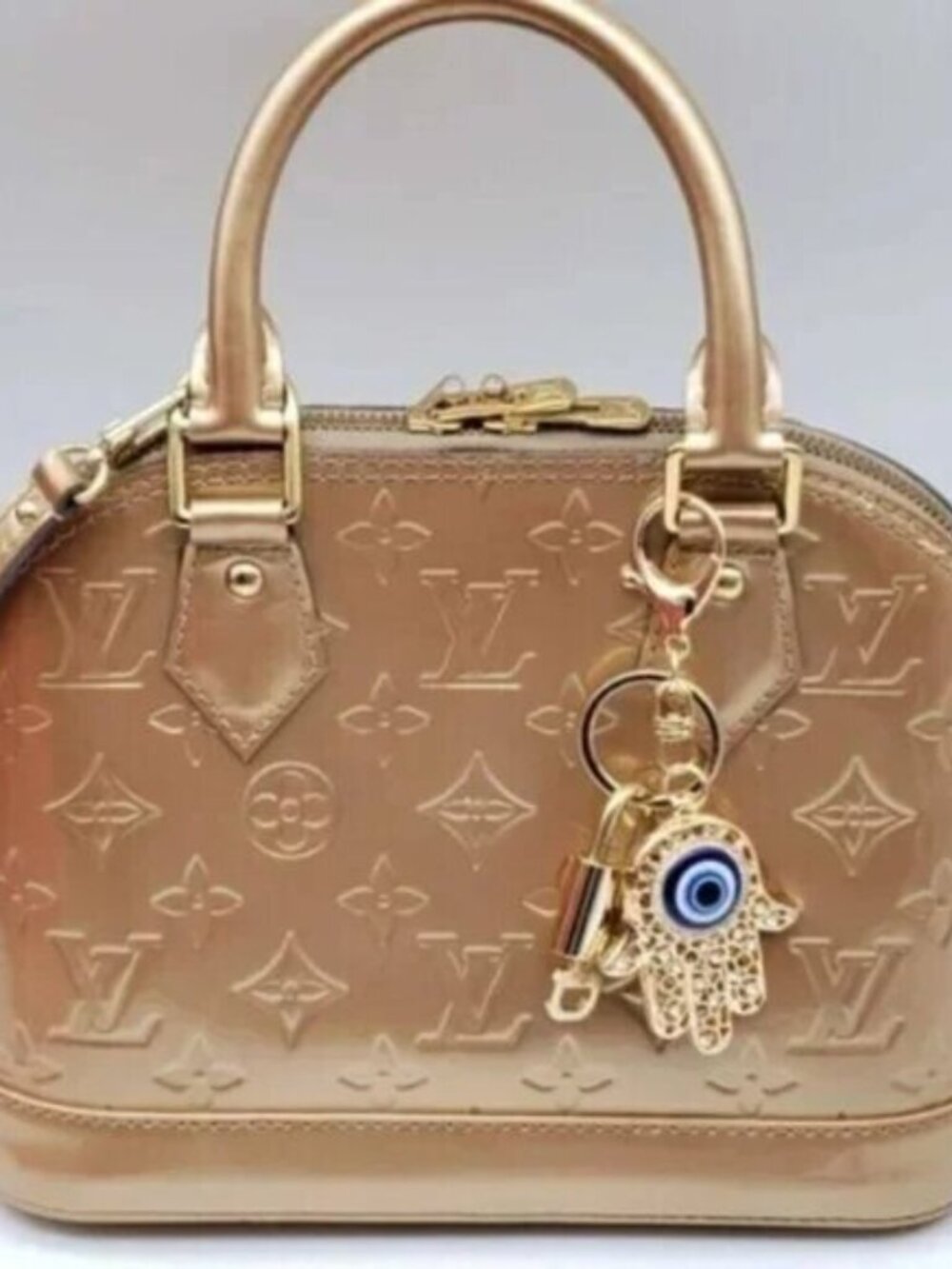 LV Authentic Gold Padlock 🔒 Key Set w/ Unbranded Evil Eye Keychain Charm - Picture 6 of 6